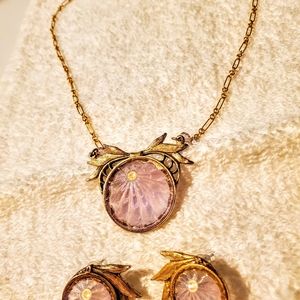 Fenton Pink Iridized Glass Pendant and Earrings